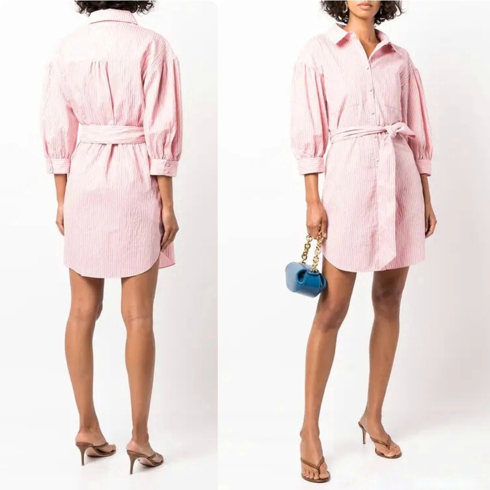CINQ Á SEPT Shirt Dress Sofia Stripe Button Down Mini Pink Black White Pinstripe